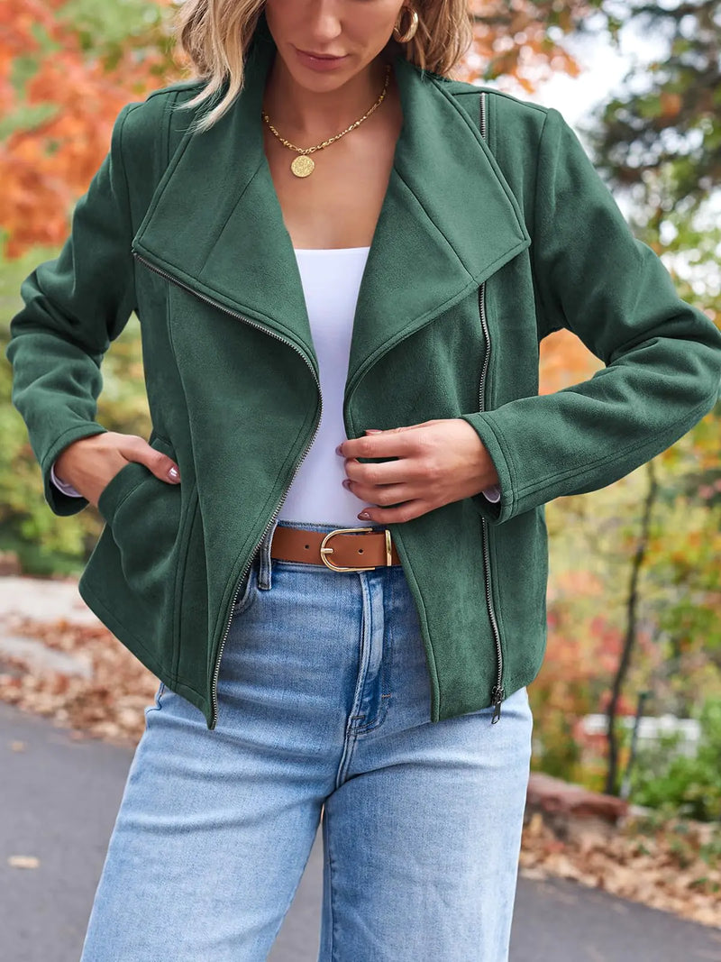 AUTOMET Womens Faux Leather Jackets Suede Fall Fashion  Outfits Winter Clothes Open Front Cropped Coat Outwear Small Green